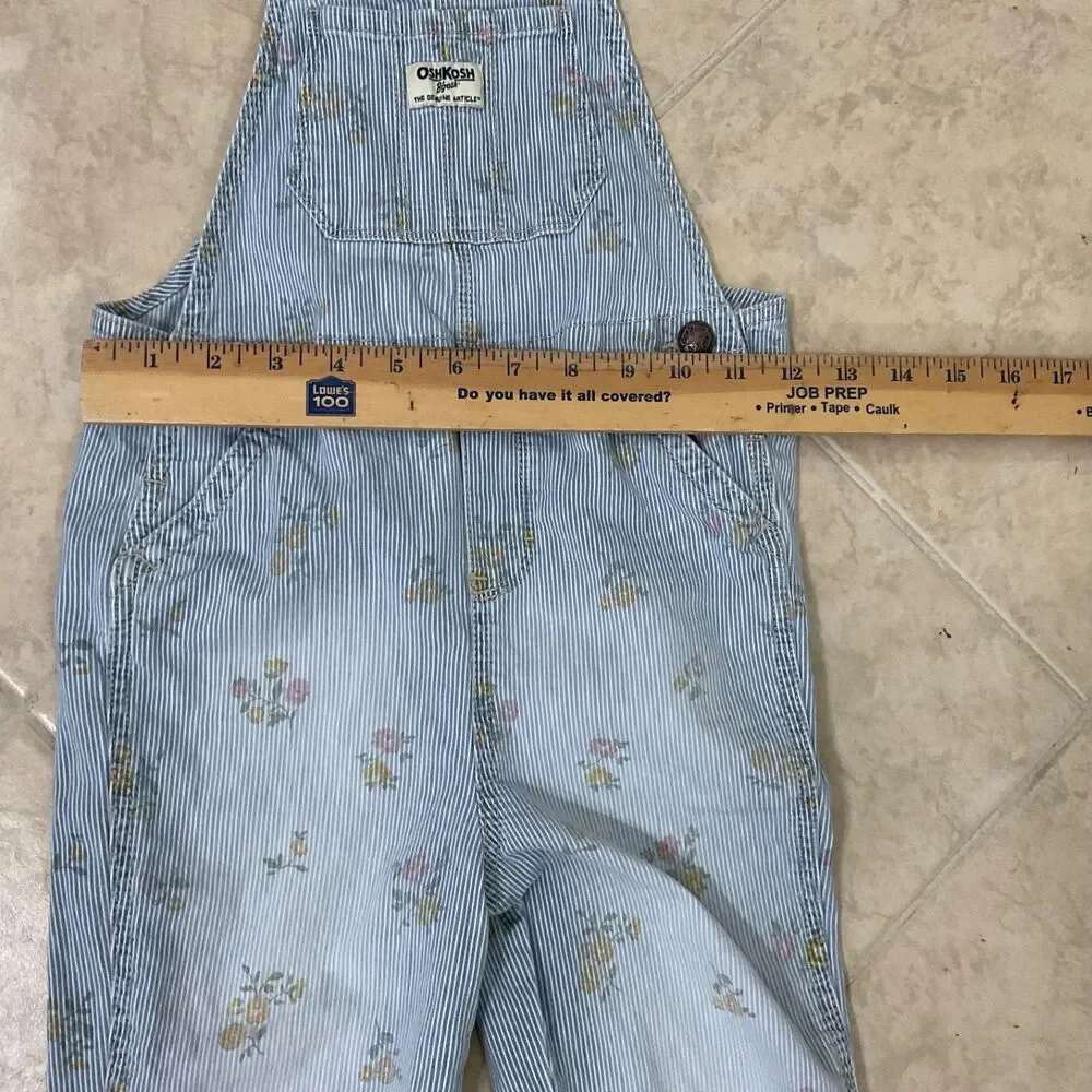 Oshkosh Floral stripes Print Denim Bib Girls Overalls Size 5T * faded pockets